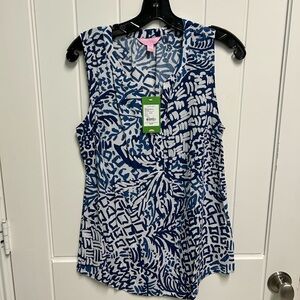 Lilly Pulitzer Blue White Abstract Print Sleeveless Blouse